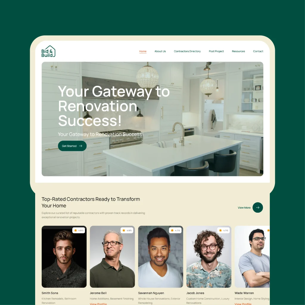 Bid and Build is a website that connects homeowners with qualified and reputable renovation contractors in their area.