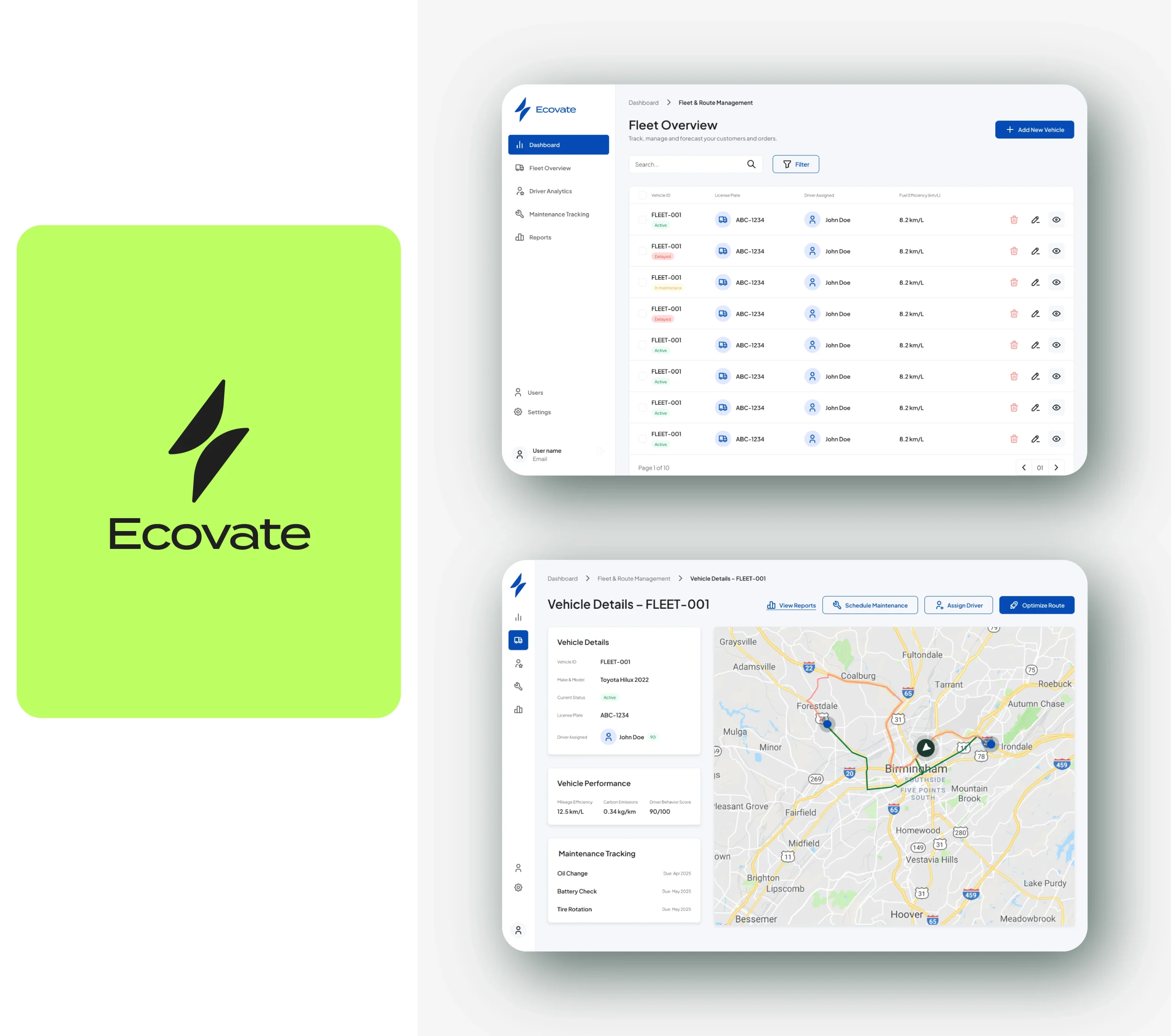 Fleet management platform for Ecovate