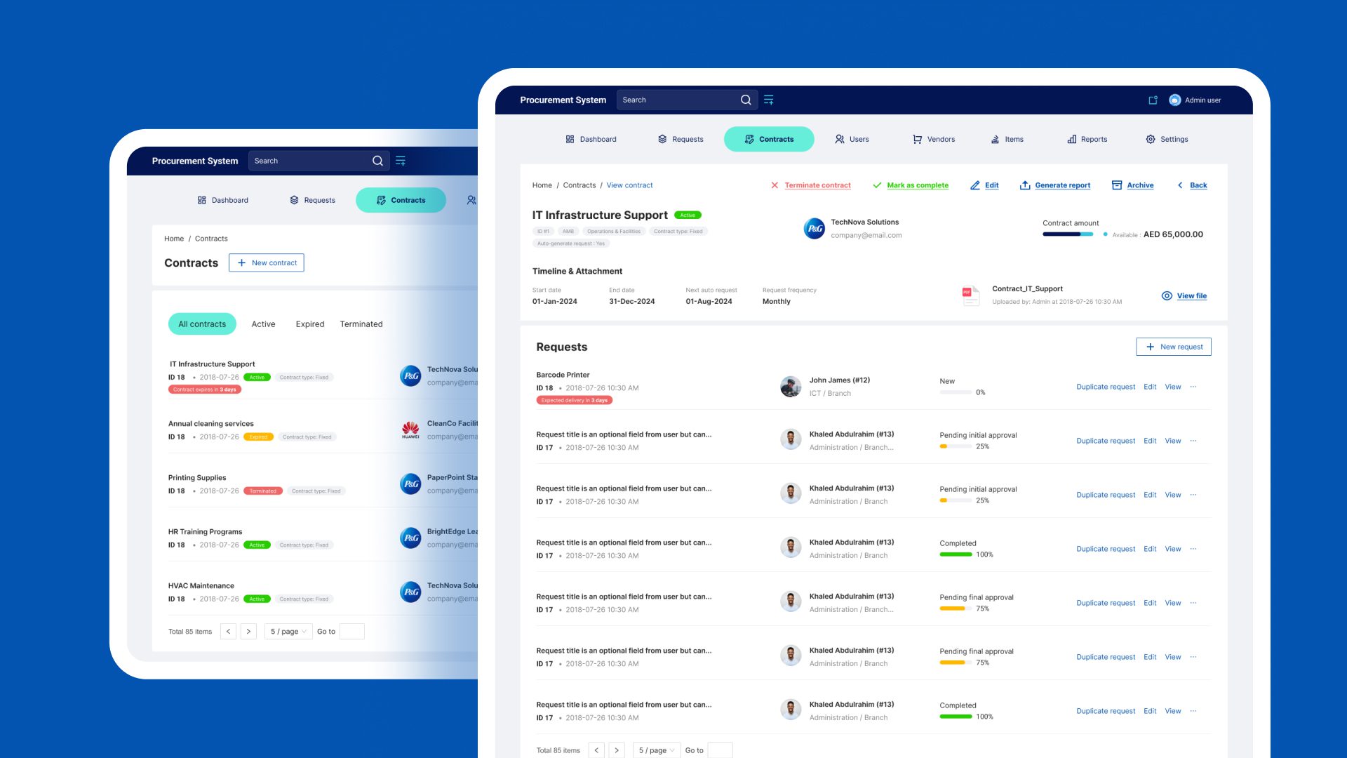 Contract Management Page.
